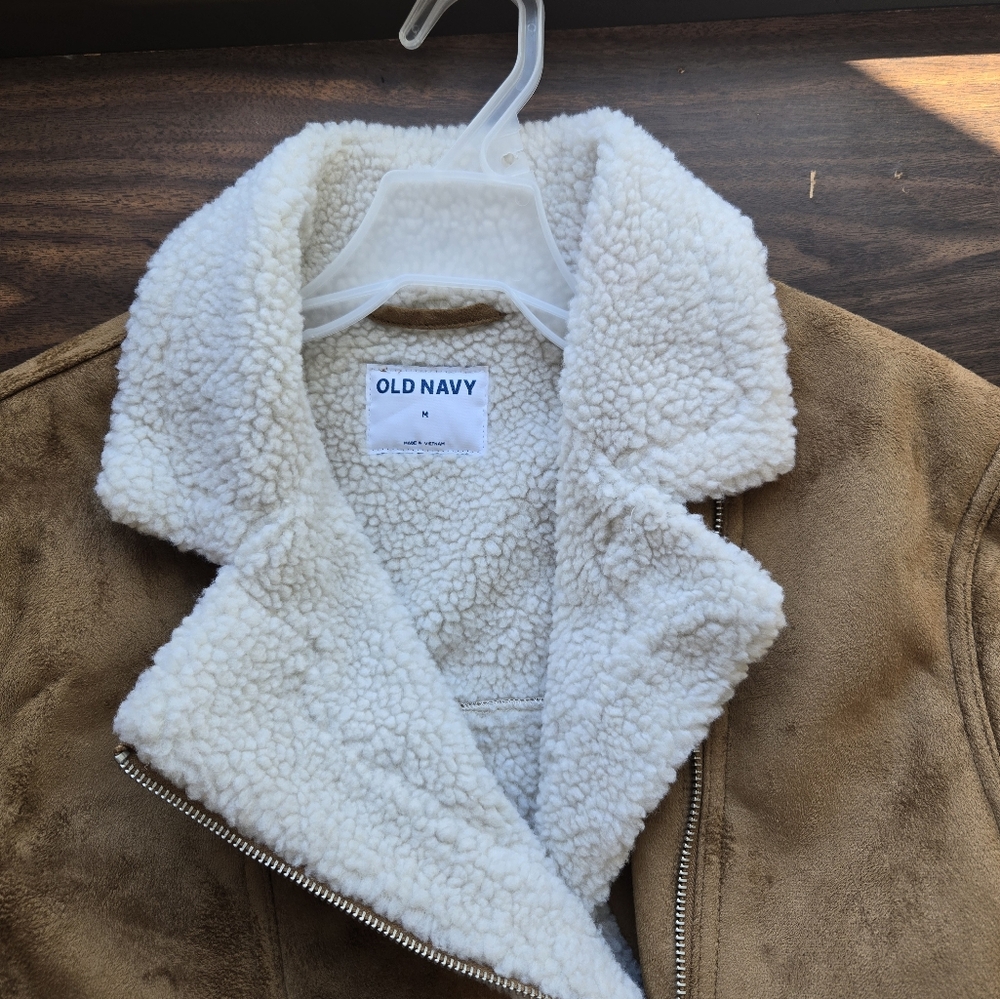 NWT Old Navy Suede Sherpa Lined Moto Jacket Size M - Picture 9 of 12